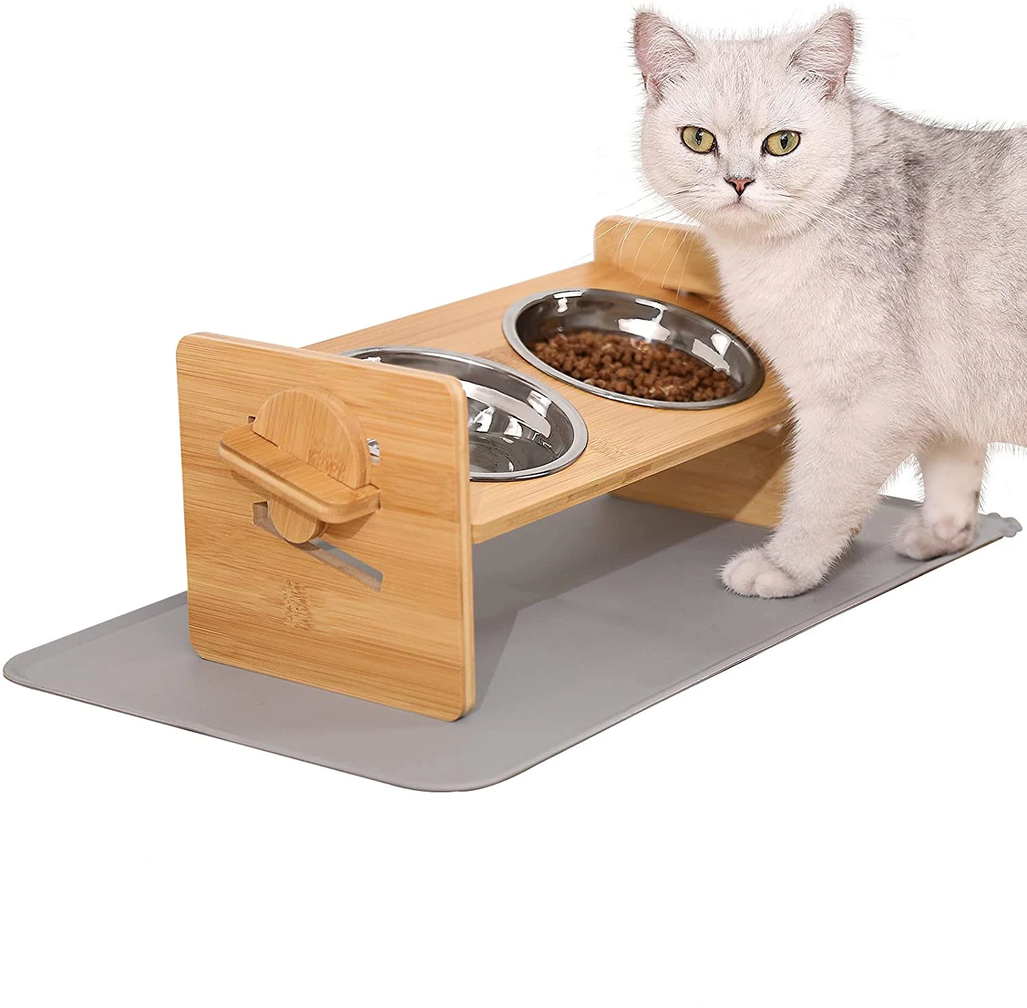 Wholesale Adjustable Bamboo Elevated Dog Bowls Elevated Dog Cat Food and Water Bowls Stand Feeder with 2 Stainless Steel Bowls