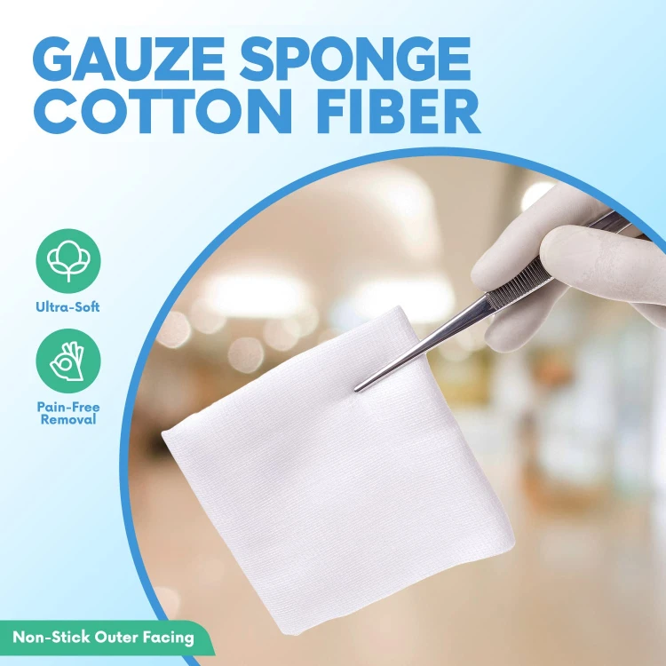 Hot Sale 4-Ply Square Soft Non-Woven Gauze Pads for Tooth Extraction and Dental Procedures