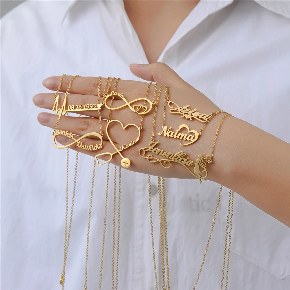 Stainless Steel Name Necklace Personalised 14K 18K Gold Plated Custom Jewelry Set Diy Pendant Necklaces
