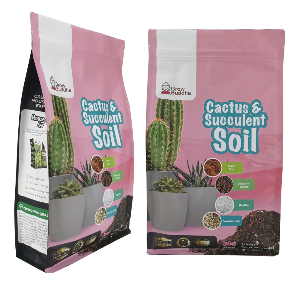 2 liters custom printed aluminum foil laminated square bottom garden soil plastic packaging bag with zipper