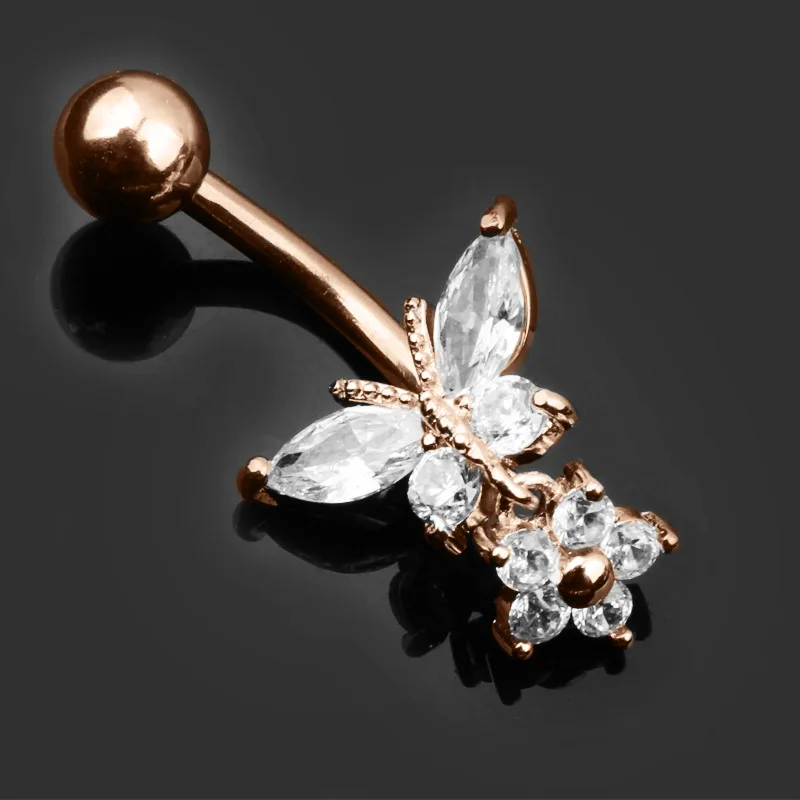 Chic Butterfly Zircon Fashion High Quality Surgical Steel Navel Piercing Belly Button Rings Belly Piercing Body Jewelry