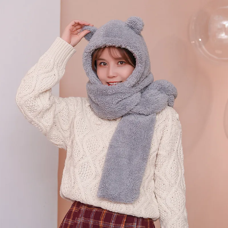 Winter new cute sell cute bear hat scarf in one of the two pieces of thick plush warm neck student female