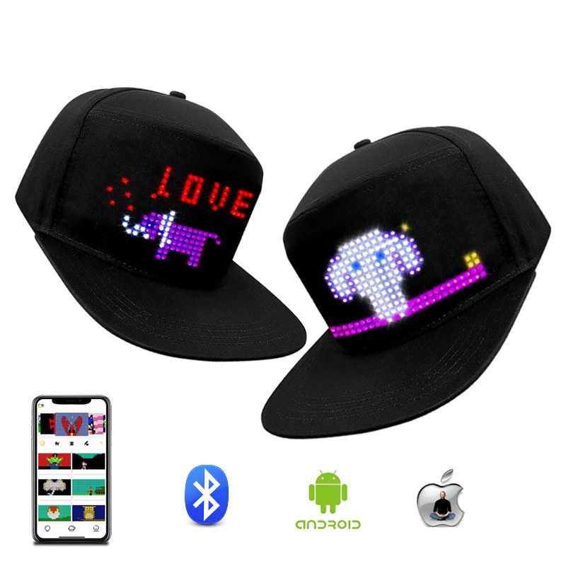 APP Programmable LED Cap Light up EL Hat USB Rechargeable Led light baseball cap with built-in led light Screen