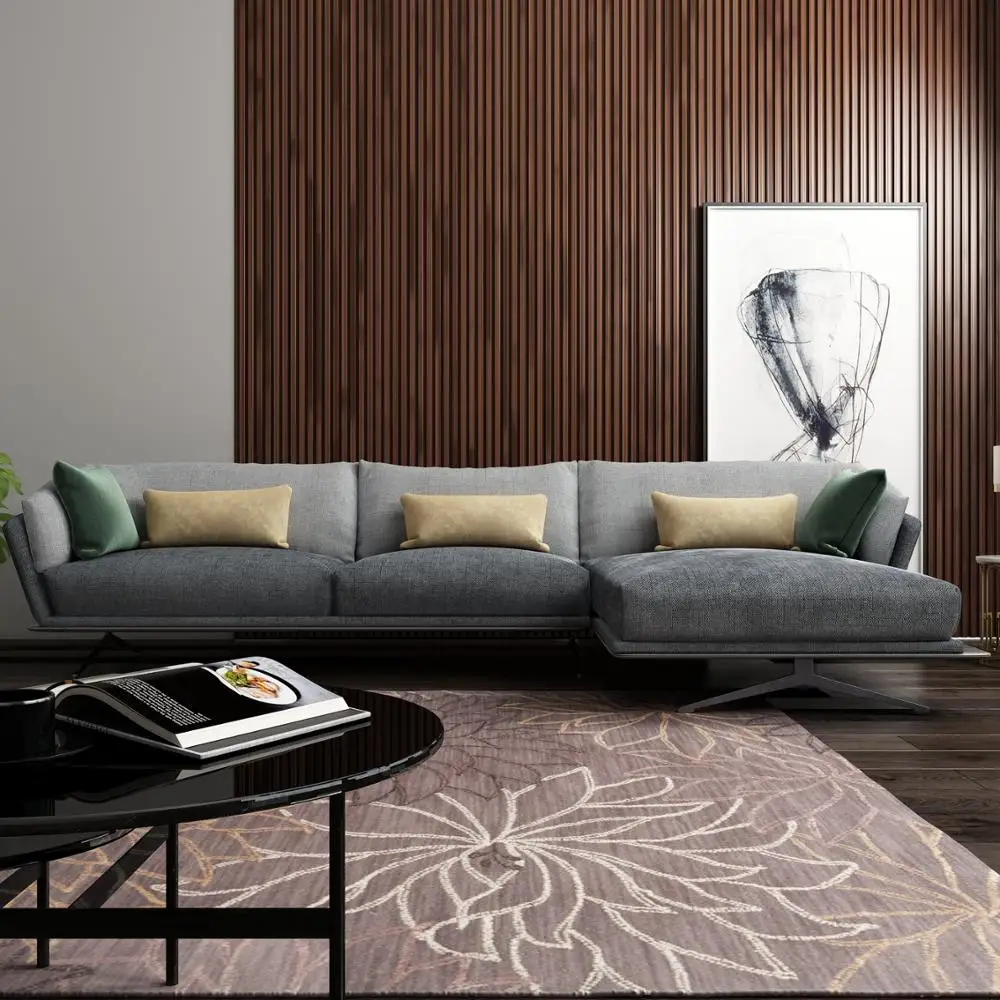 Italian Elegant Stylish Modern Luxury Home Living Room L Shaped Settee Couch Set Fabrics Bouncy Sofa