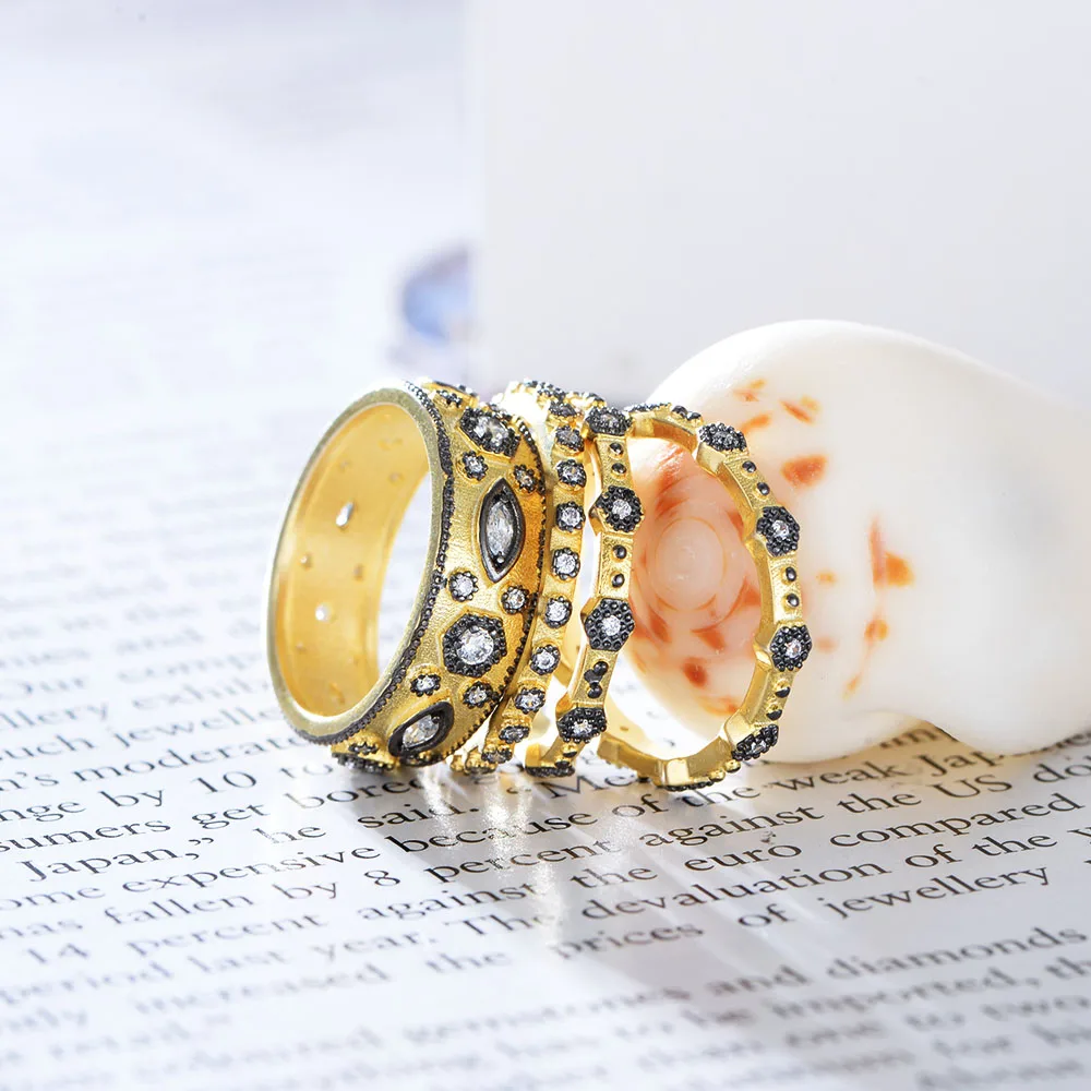 925 Sterling Silver Gold Medieval Italian Handmade Antique 4 Set Ring