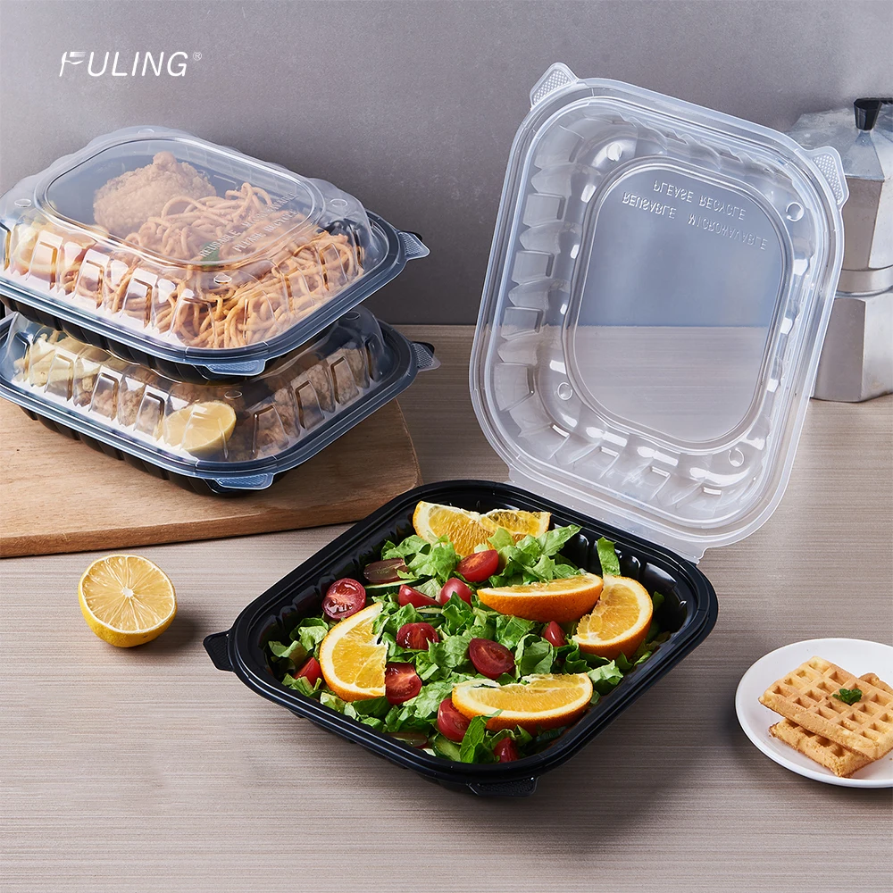 FULING 9*9*3inch 1 Compartment Food Box Clamshell Disposable Plastic Food Take Away package Food Container s for restaurant