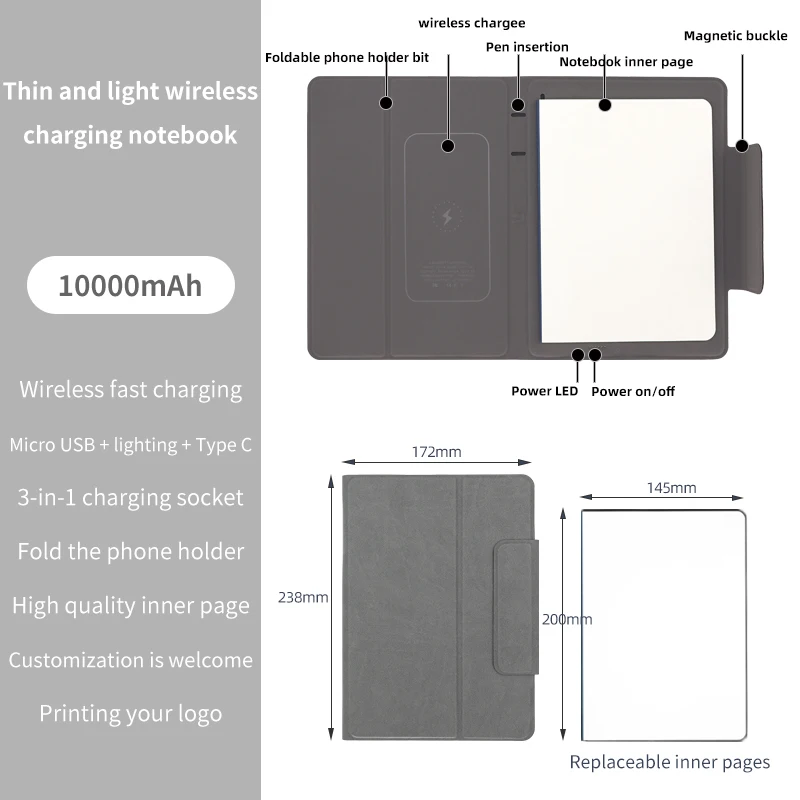 Custom LOGO A5 Size Leather Smart Notebook with Magnetic Buckle and Power Bank Thanksgiving Gift Set