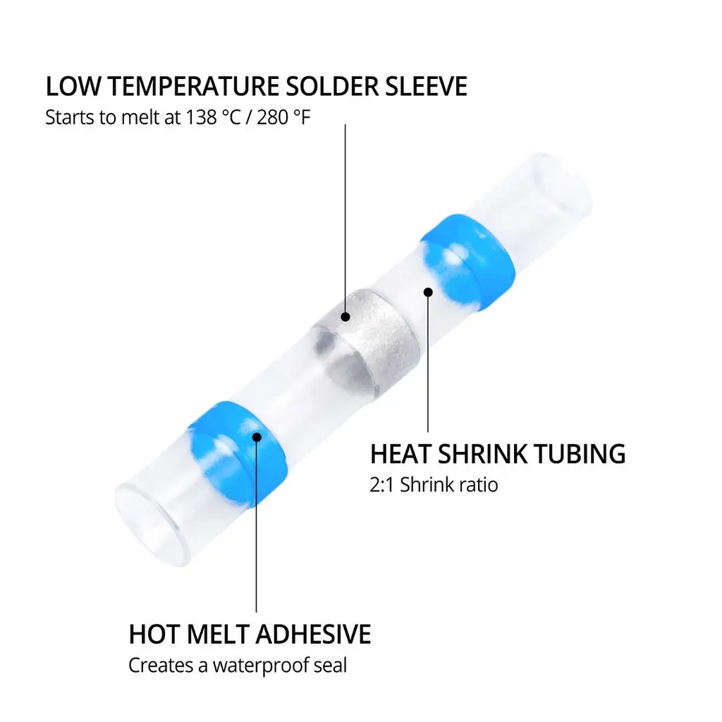 DEEM Heat Shrink Butt Wire Connectors Waterproof Tinned Copper Solder Seal Terminals