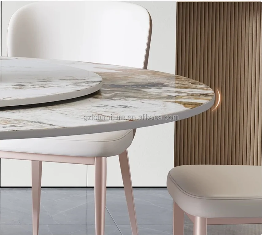 Hot Sales Modern Round Dining Table Set Sintered stone Table  Metal Legs Home Furniture for Kitchen and Dining Room Manufacturer
