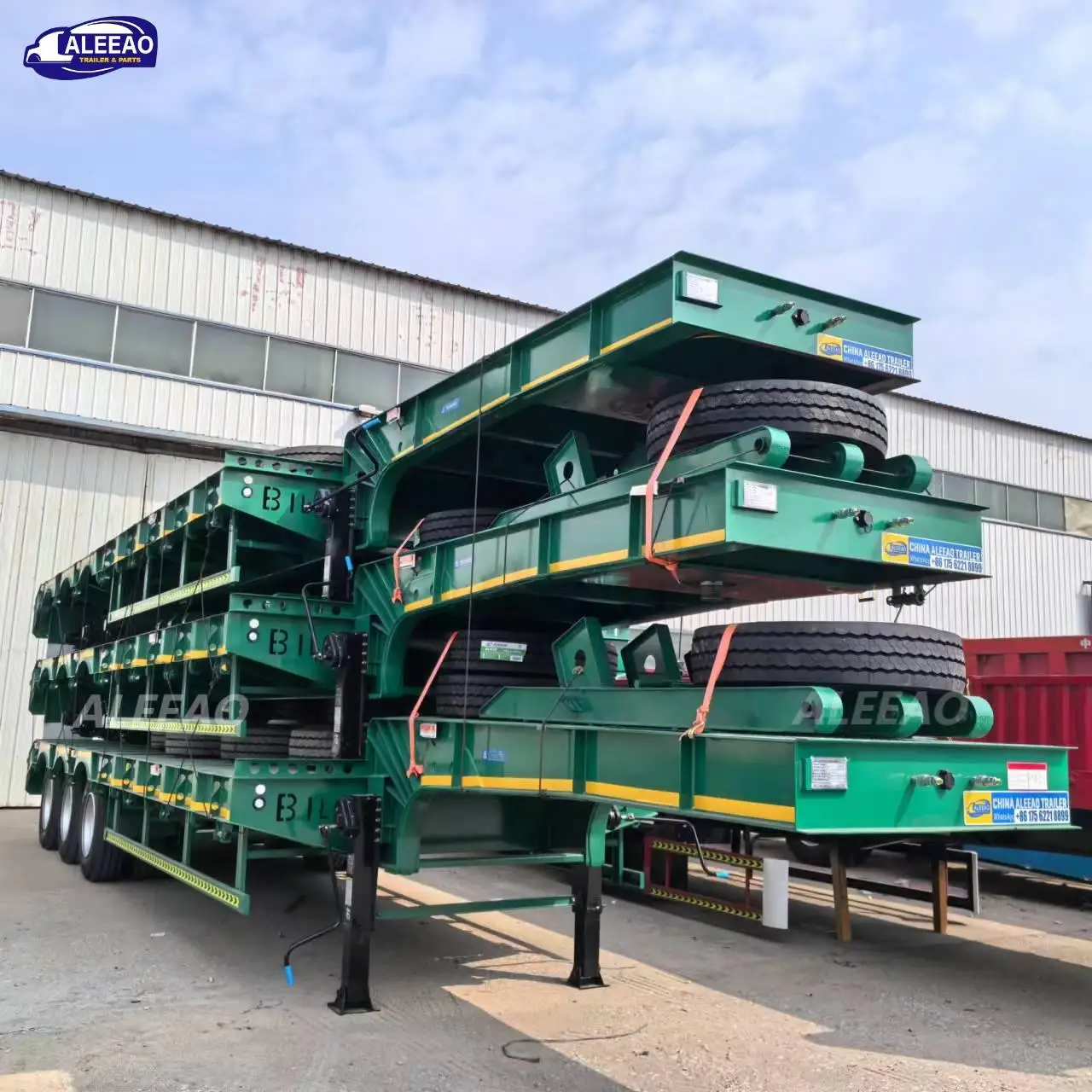 ALEEAO 60ton 100ton Low Price Factory Heavy Duty 3 Axles Lowboy Trailer 60 80 100 Tons Lowbed Low Bed Truck Semi Trailer