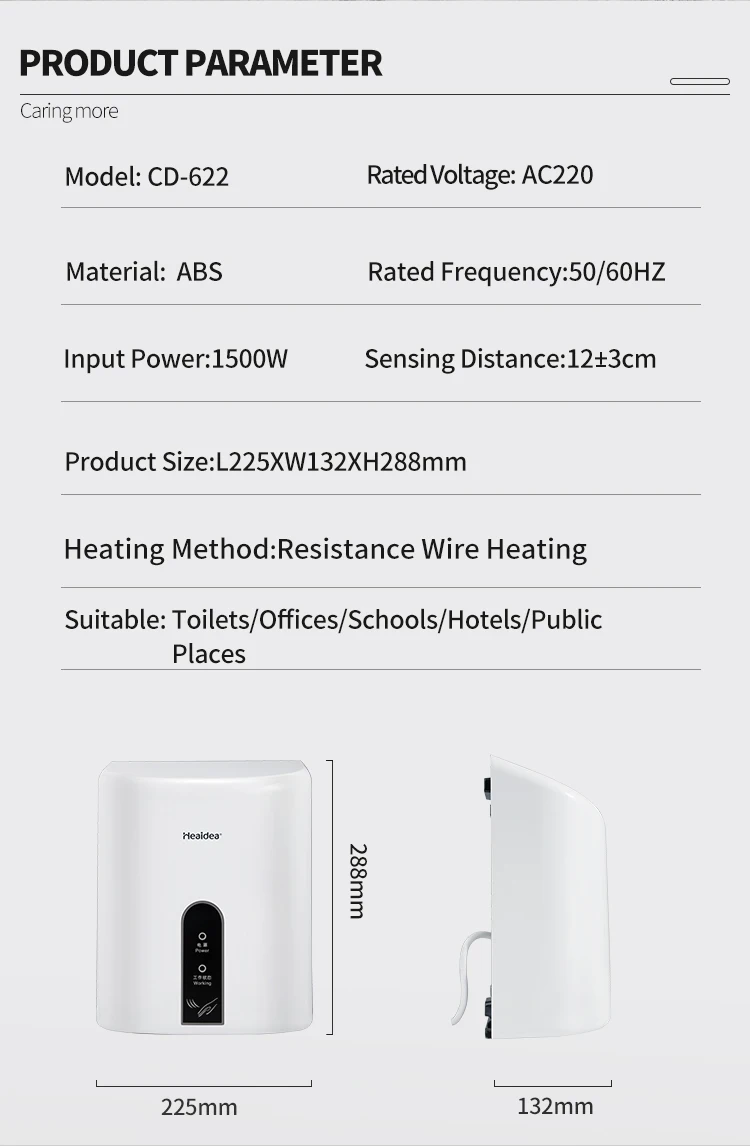 Heaidea Wall Mounted hand dryer for toilet plastic automatic hand dryer