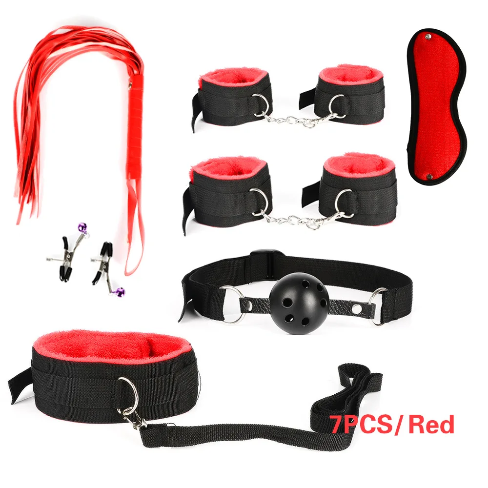 7 Pcs Sex Products Erotic Toys for Adults BDSM Sex Bondage Set Handcuffs Nipple Clamps Gag Whip Rope Sex Toys For Couples
