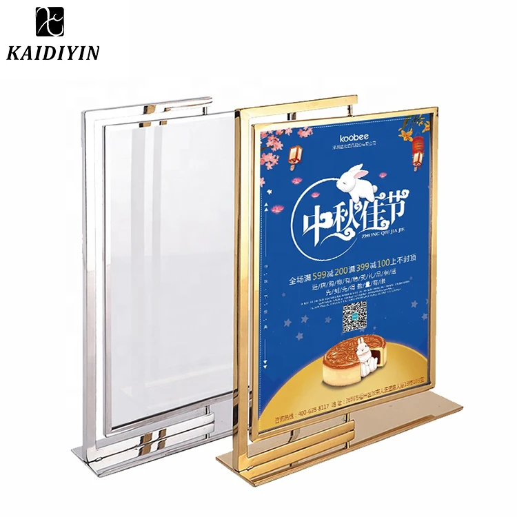 Custom Double Sided Table Billboard Clear Plastic Price Tag Label Sign Holder Display Acrylic Sign Holders With Gold Border