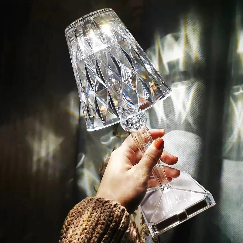 Modern Luxury Simple Style Acrylic Crystal Table Lights Rechargeable Restaurant Cordless Battery LED