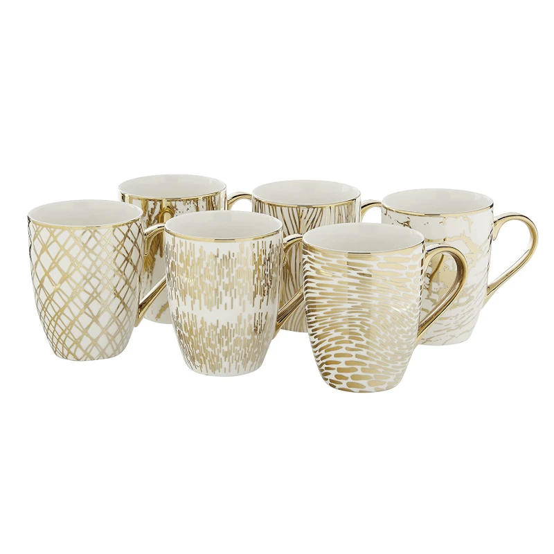 Luxury Gold Plated White Custom Coffee Mug Souvenir Present Ceramic Cup Set