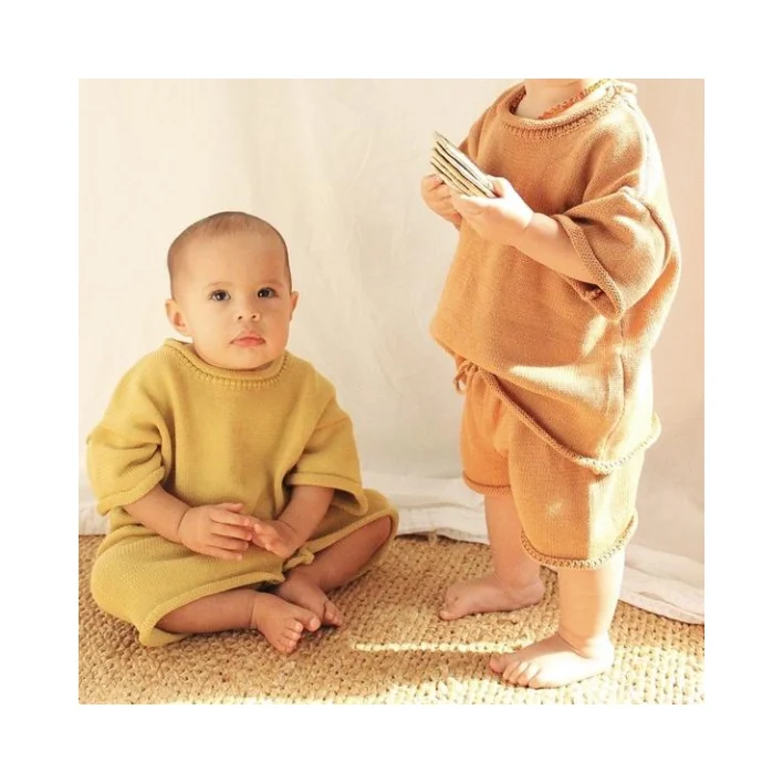 Summer Kids Knitting Knitwear And Short Knitwear Casual Unisex Knitted Baby Girl Clothes Set