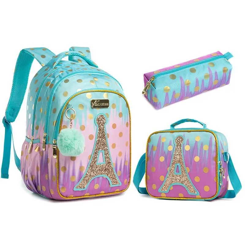 High quality and durable kids primary school 3 pcs lunch bags set casual backpack set for student