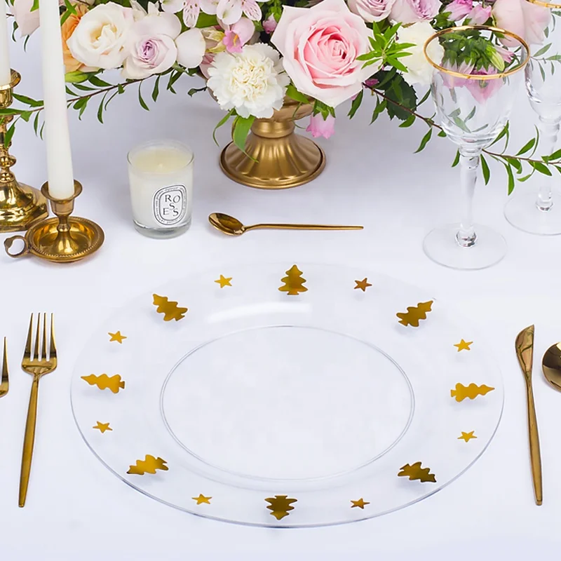 clear christmas decorate charger plate silver rose gold rimmed beaded plastic wedding charger plates glass for dinner decorative