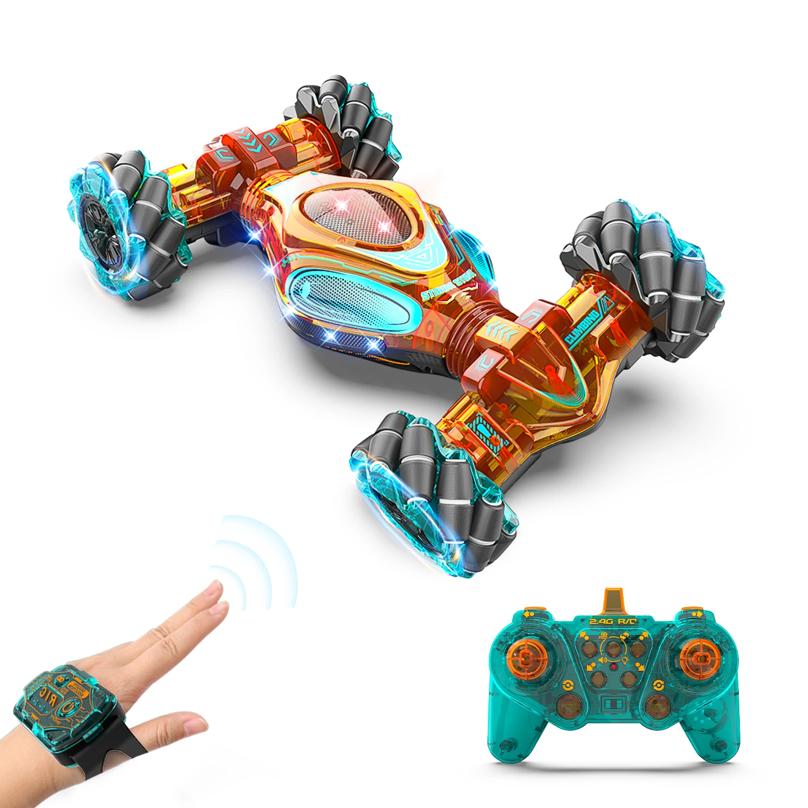 Christmas Gifts HOSHI 1611 MAX 1/10 Scale 4WD Twist Vehicle with RC Watch Control 360 Degree Rotation 13CH RC Stunt Car for Kids