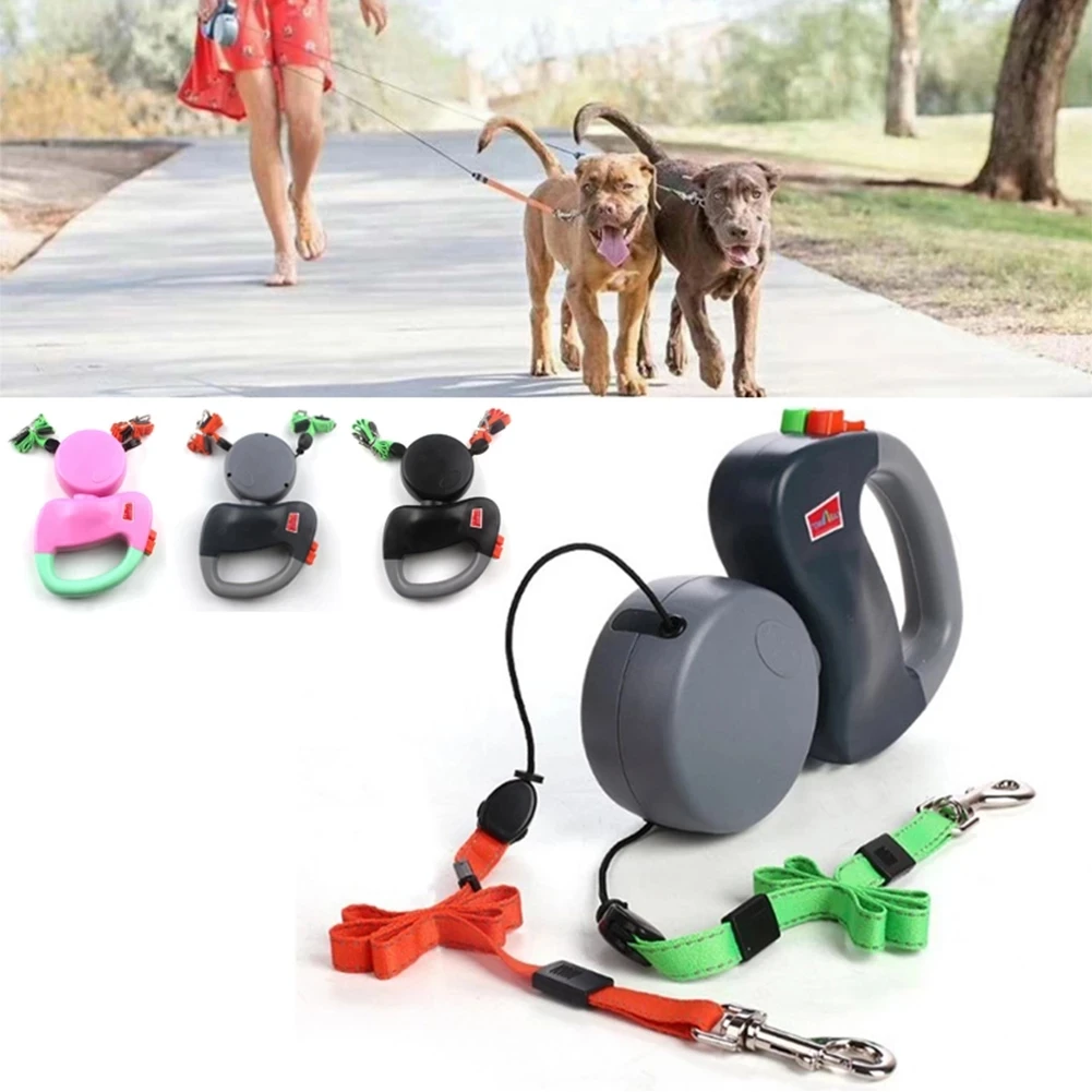 One Tow Two Anti-winding Traction Rope Double Dog Chain Double-headed Automatic Retractable Dog Traction Rope