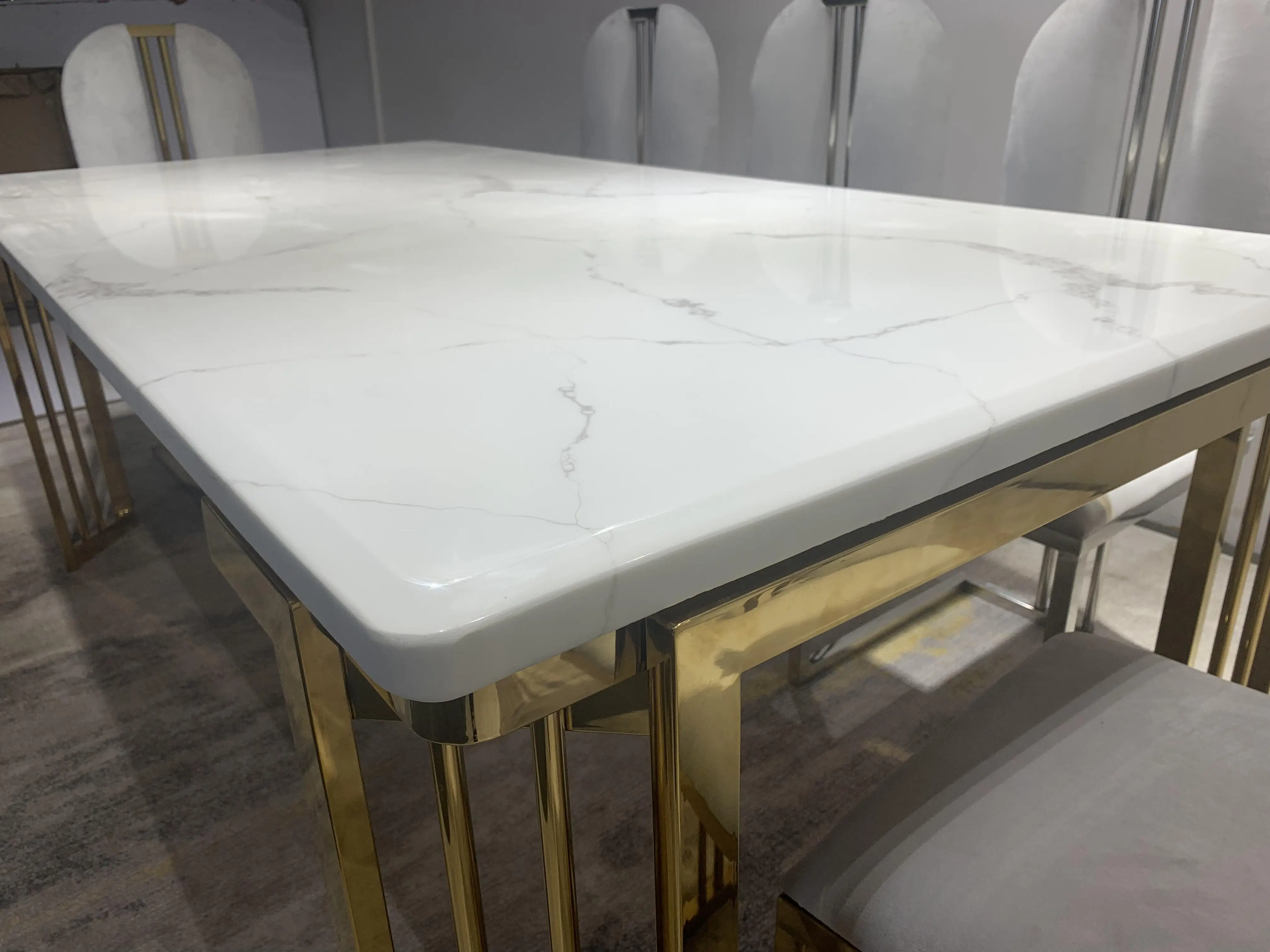 5780 Luxury  gold chromed dinning table set 8 chairs dining room furniture