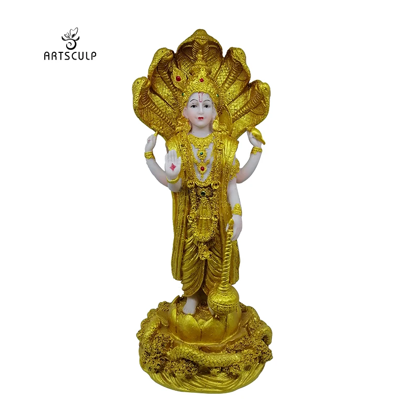 Poly Resin Indian Gods Golden Figures Hindu Religious Vishnu Laxmi Krishna Statues