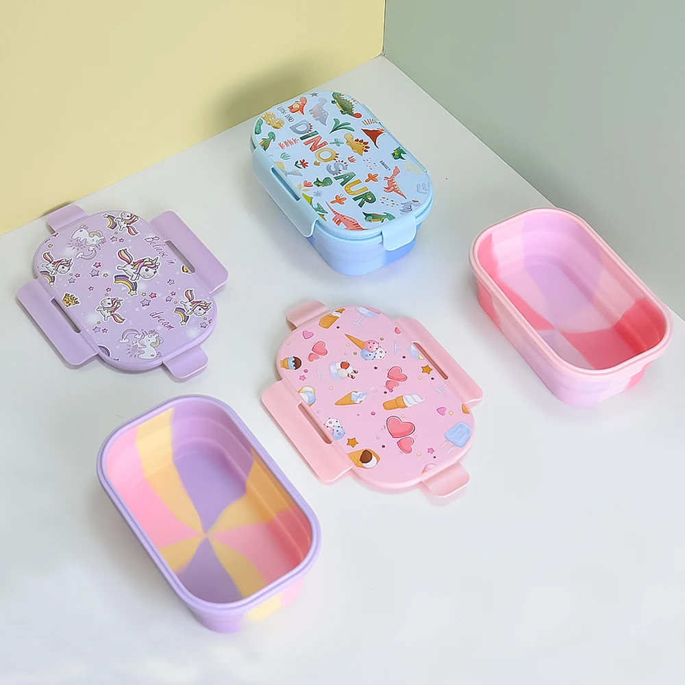 Collapsible Food Container Portable Storage Microwave Safe Bento Foldable Silicone Lunch Box