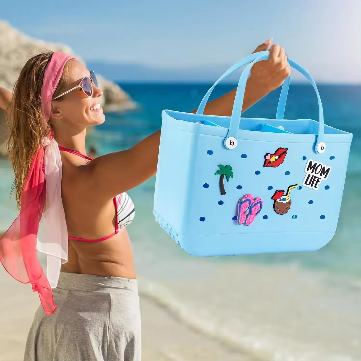 Custom Logo Bogg Bag Accessories Silicone Handbag Bogg Tote Bag Insert Charms Accessories For Silicone Beach Bags