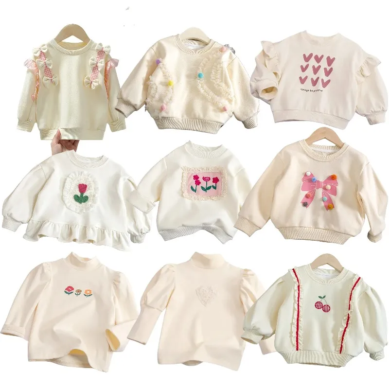 Custom Comfortable Girls Cute Pullover Sweatshirt Casual Long Sleeve Plain Crew Neck Sweatshirt