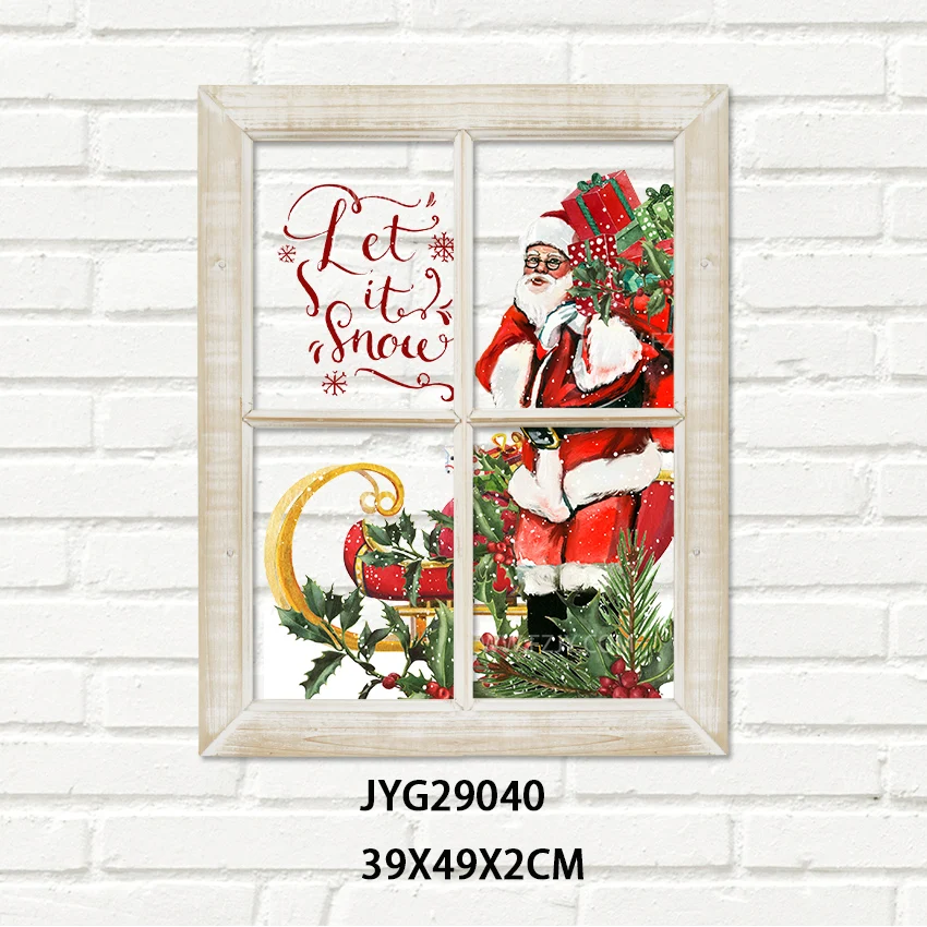 Новый продукт художественная оригинальная печать ПВХ деревянная стена искусство подарок Санты с санями рождественские украшения для стен