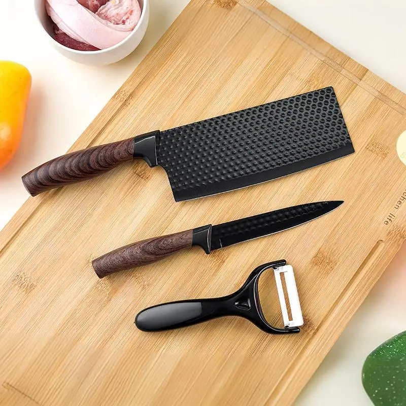 Customized 3 Pcs Diamond Grain Kitchen Utensils Full Set Kitchen Knife Gift with Hollow Handle