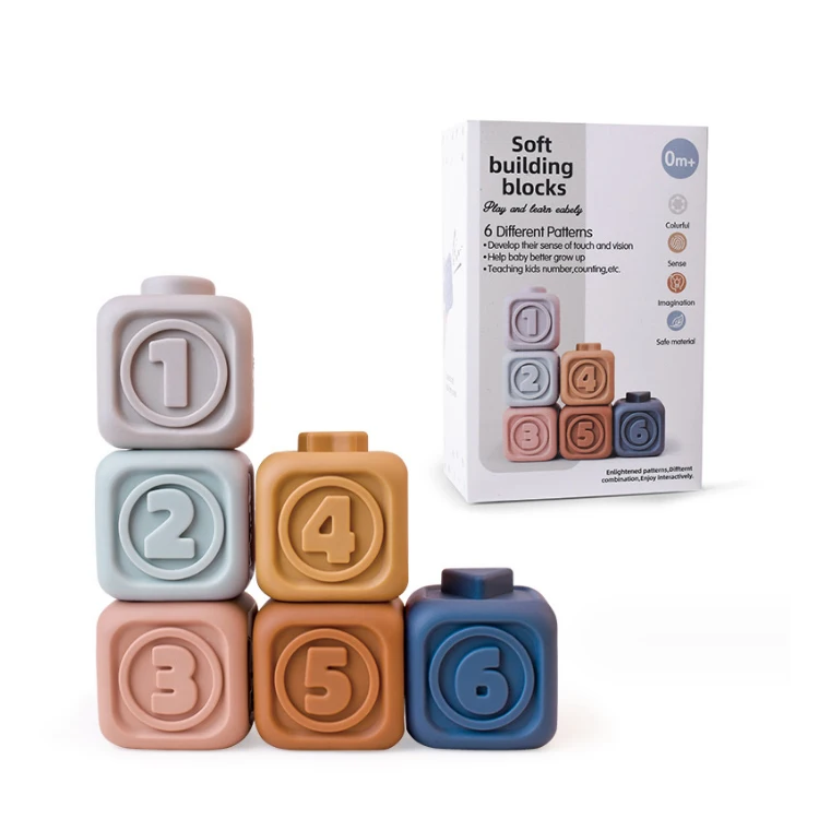 Baby Early Learning Rubber Cube Blocks Ring Stacker Educational Montessori Sensory Teether Soft Plastic Toys