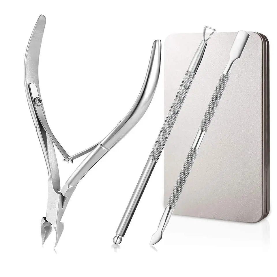 3 Pcs Manicure Set Stainless Steel Nail Cuticle Nipper Nail Pusher for Gel Polish Remover
