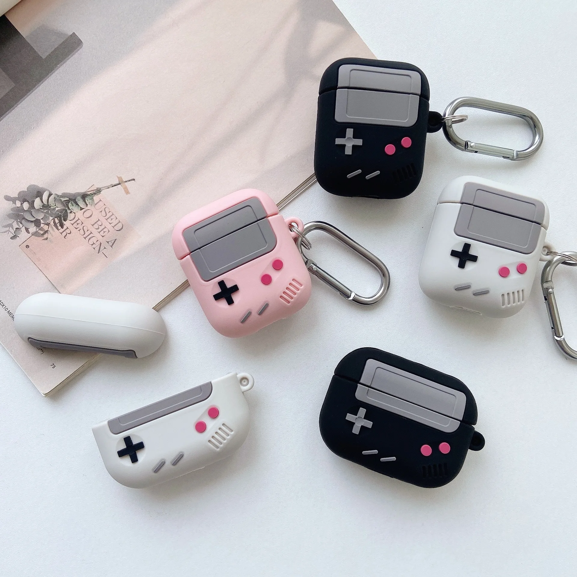 For Airpods 1 2 Pro Silicone Case Funny Retro Game Console Design Carabiner Keychain For Airpods 3