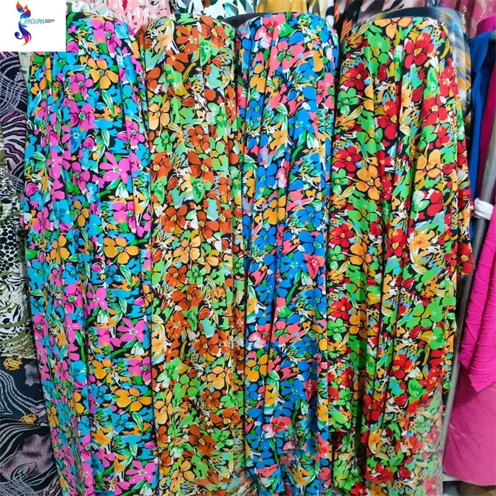 Оптовая продажа шифоновая тканая 100% полиэфирная ткань Корейская шелковая с принтом в наличии для платья