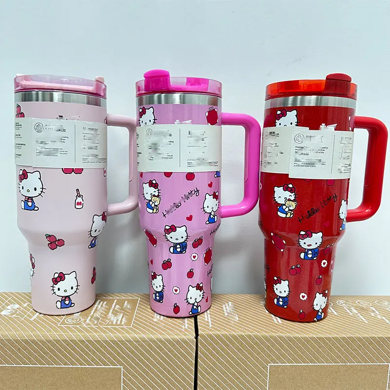 Large Capacity Cartoon Kitty Kids Water Straw Drink Cup Portable Kawaii Ice Water Bottle Coffee Mug Girls Gifts