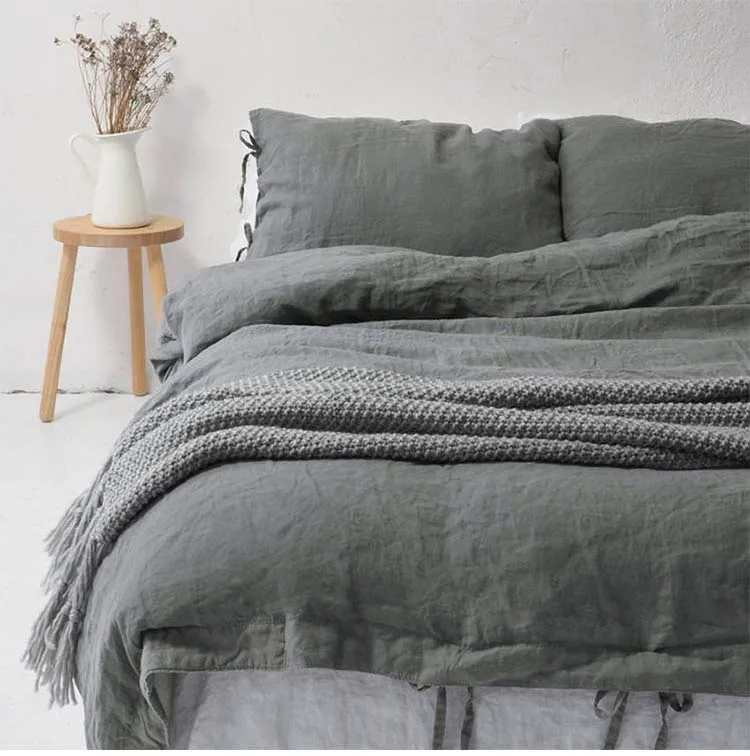 Wholesale Linen Bed/3 Piece 100% Pure French Linen Bedding Hotel Duvet Cover Sets