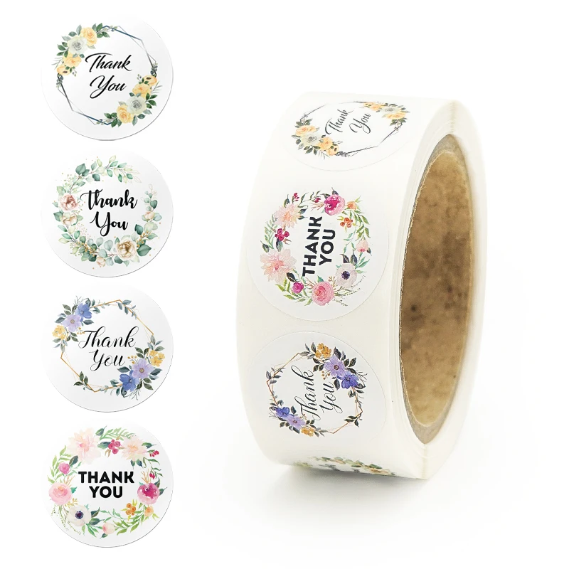 Round 500pcs/roll Thank You Stickers Adhesive Round Sticker Paper For Small Business On Packing Bags Boxes