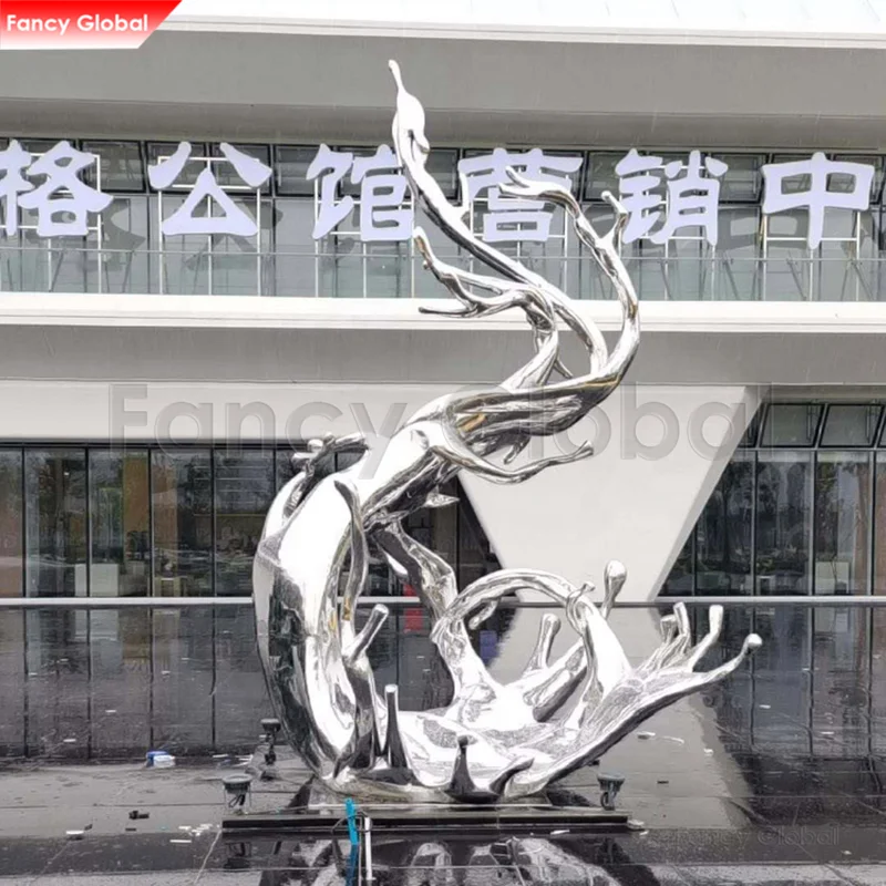 Custom Large Outdoor Garden Modern Metal Polished Stainless Steel Abstract Statue Sculpture