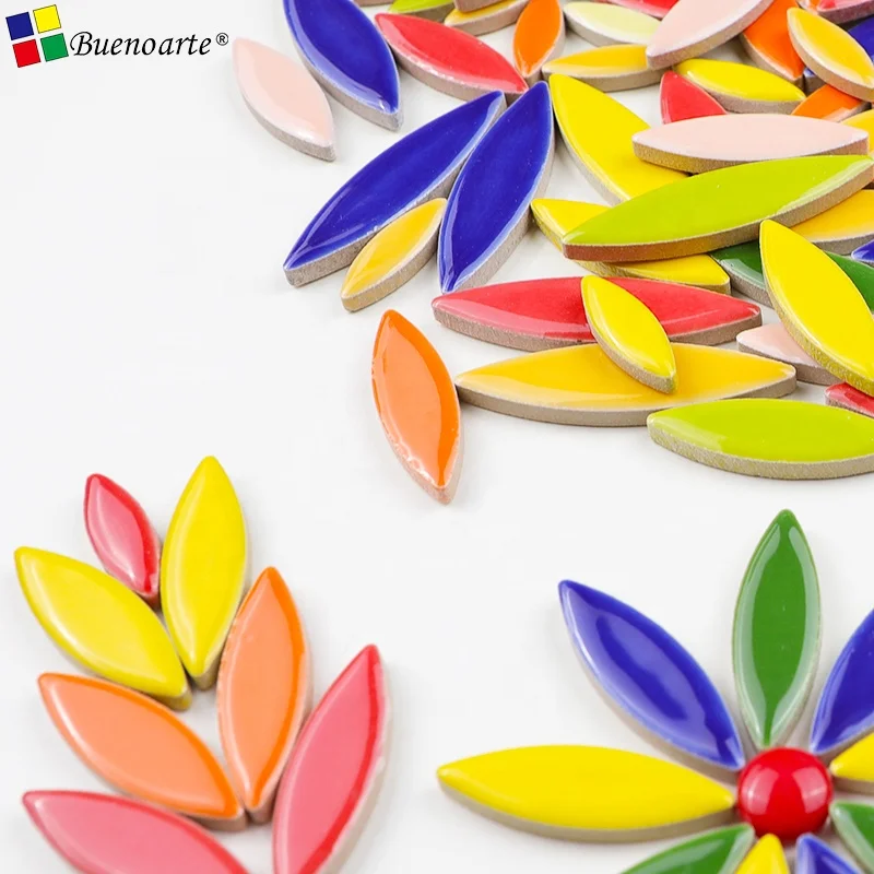 DIY mosaic art leaf petal decoration ceramics,  loose irregular mosaics chips & mini glazed ceramic tiles for crafts hobby art