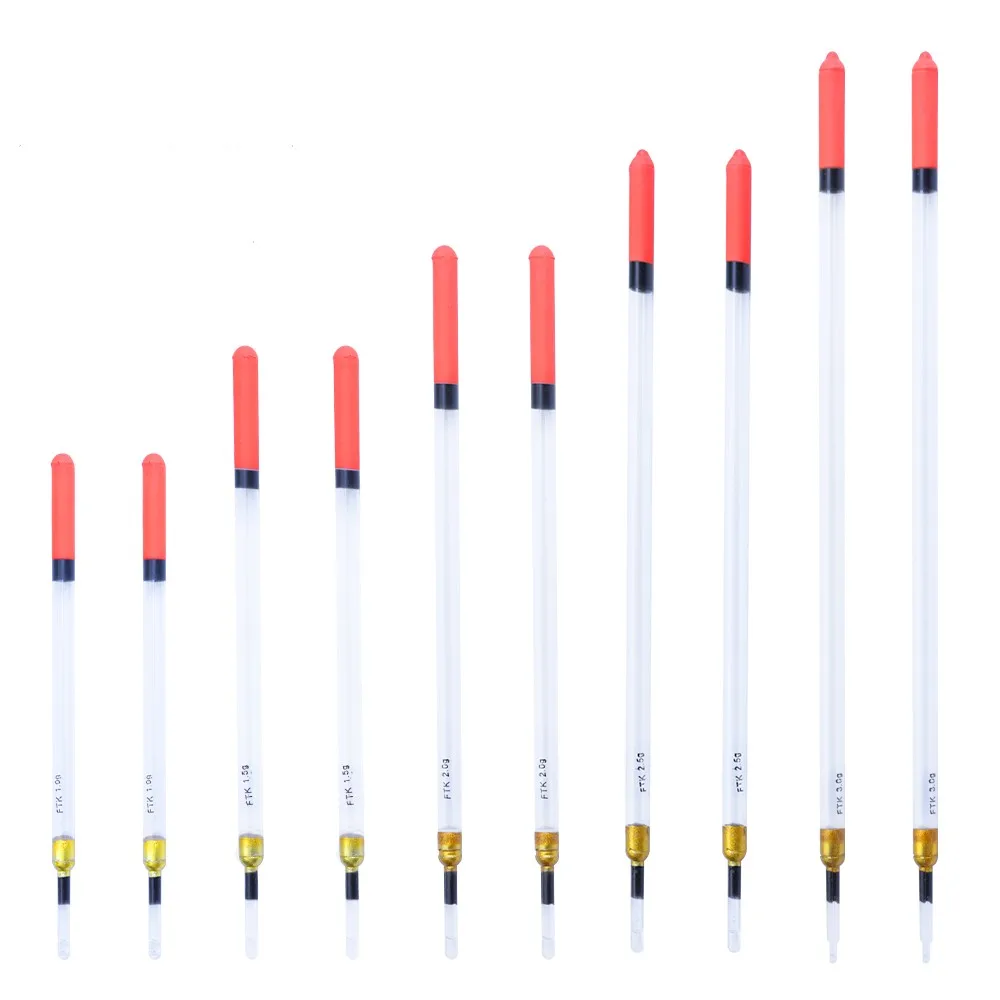 FTK 10PCS/pack Plastic Float 1.0g/1.5g/2.0g/2.5g/3.0g Crystal Plastic Fishing Floats Tube Set Fishing Tackle