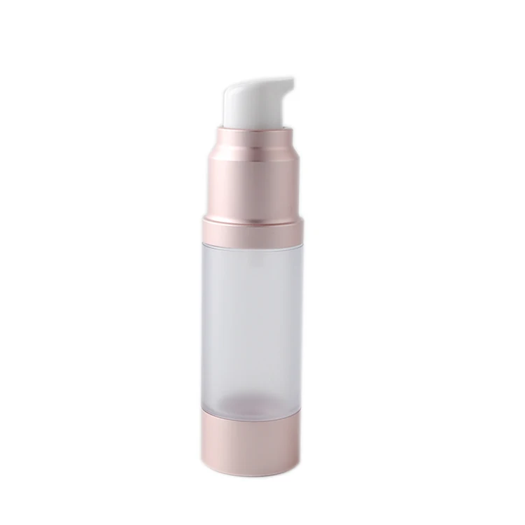 Wholesale In Stock High Quality Rose Gold 15ml Plastic Airless Pump Bottle Cosmetics Packaging