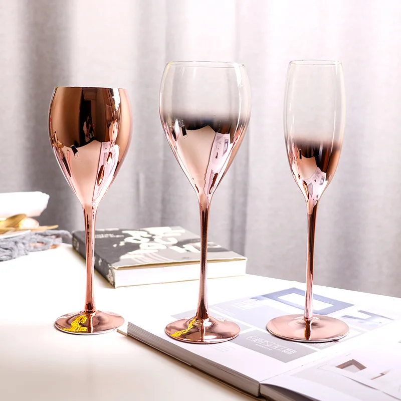European and American custom gradient electroplated crystal glass wine golden tall champagne goblet