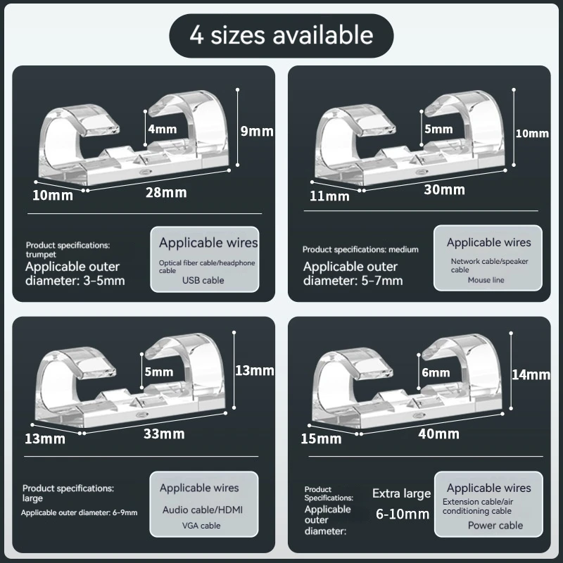 Self-Adhesive Desktop Cable Organizer Data Wire Storage & Management Accessory with Winder Easy Fix for Desktop Organization