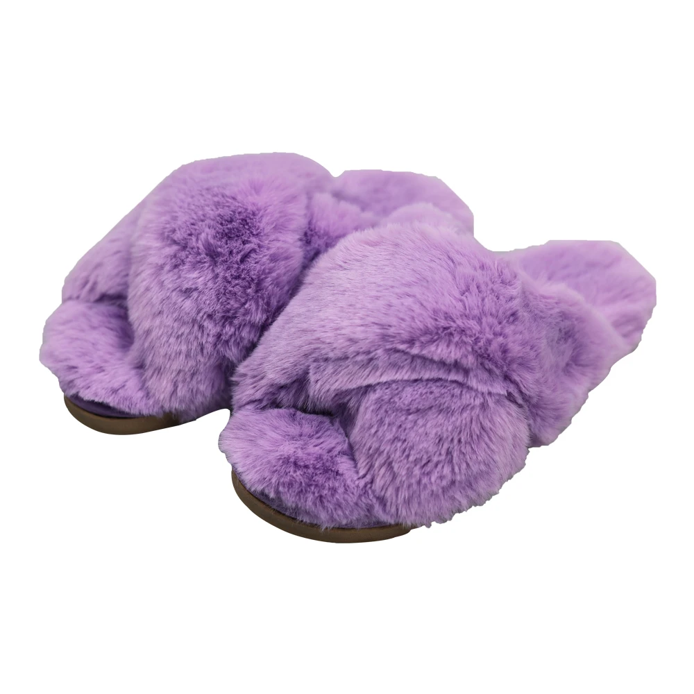 Fashionable Cross Strap Tpr Sole Winter Fluffy Fuzzy Indoor Plush Faux Fur Home Slippers For Women Lady