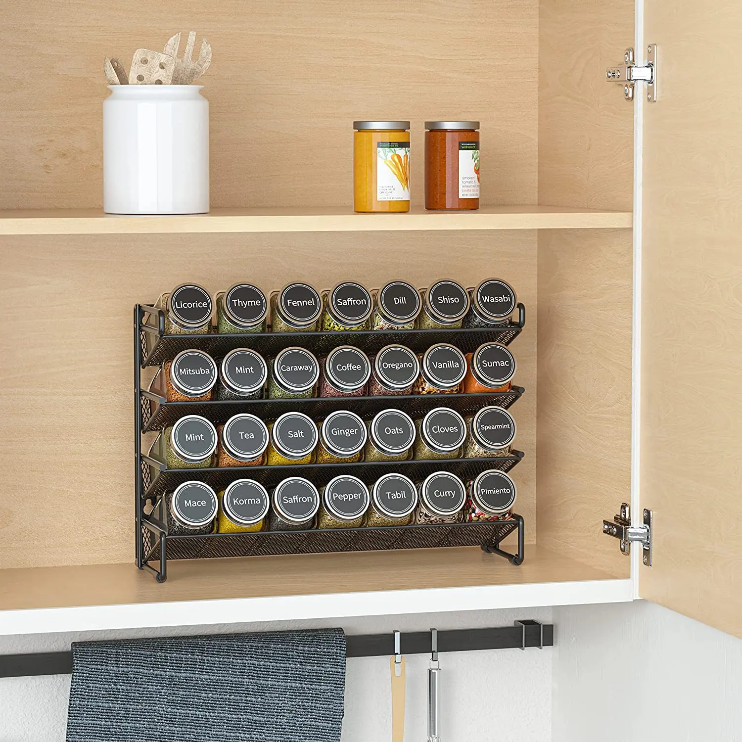 4-Tier Countertop Spice Rack Storage Organizer Shelf Metal Shelving Rack Organizer for Cabinet