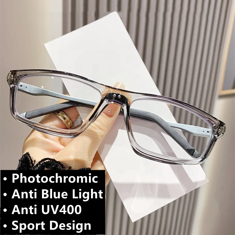 high end irregular rectangle deep blue alloy tr90 cycling sport lunettes photo grey anti slip nose pad men transition glasses