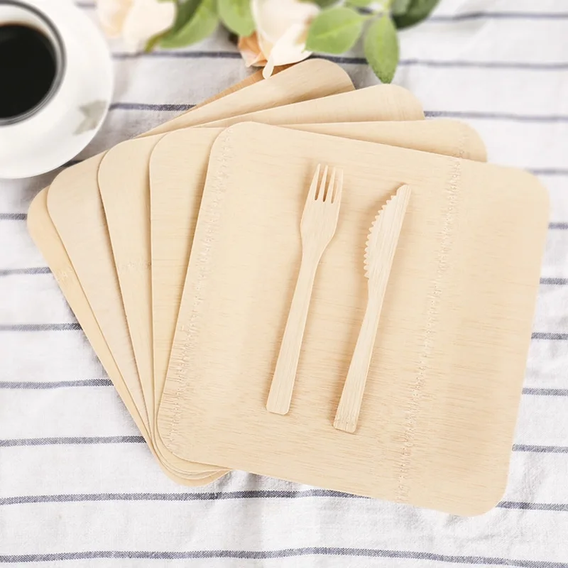 Wholesale Bamboo Disposable Wooden Plate  for Food Custom Logo Food Grade Dish Set