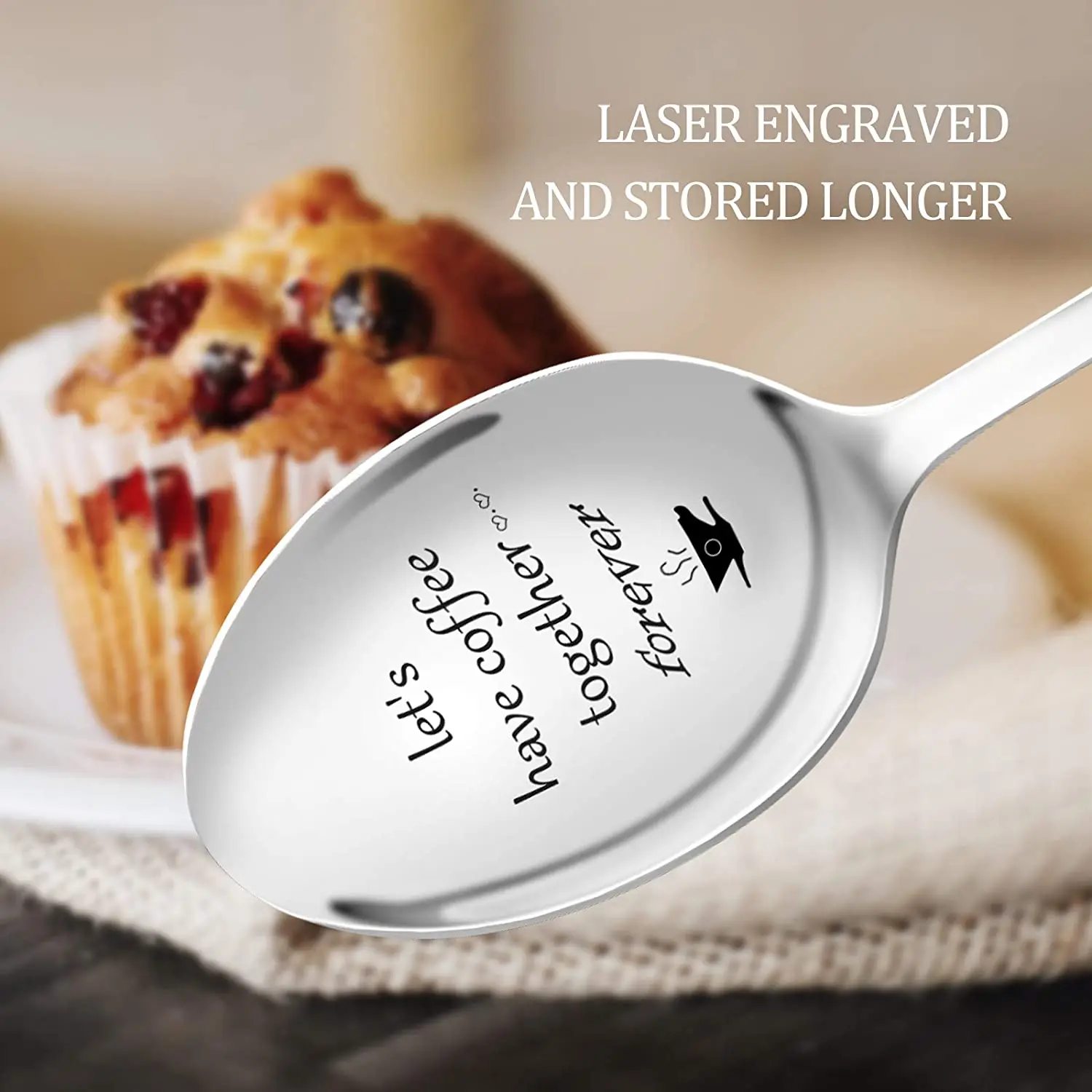 French birthday gift Presents Stainless Steel personal spoon set custom engraved dessert spoon
