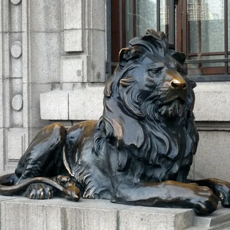 Factory Customized Large Street Decorative Bronze Artwork Lion Brass Sculpture Animal Statue Casting Brass Animals Bronze Lion